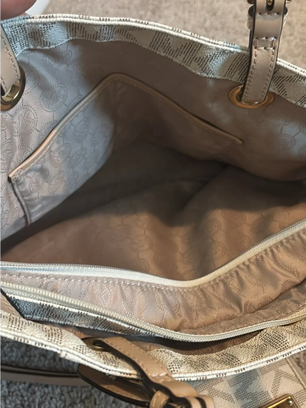 Michael Kors Beige Logo Tote with Tan Leather Straps